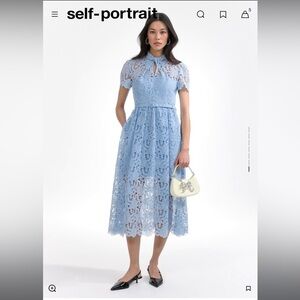 Self portrait midi blue lace keyhole dress